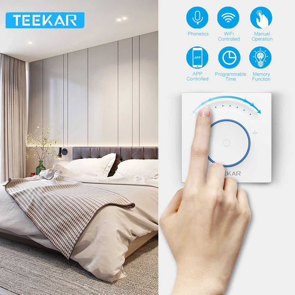 

EU Stanard TEEKAR Smart Dimmer Switch 1Gang Work with Alexa Google Home Timing Function APP Control Light Switch With Light Bulb