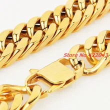 New Fashion 17mm wide Charming 316L Stainless Steel Gold color Cuban Curb Chain Men’s Heavy Cool Jewelry Necklace 24″