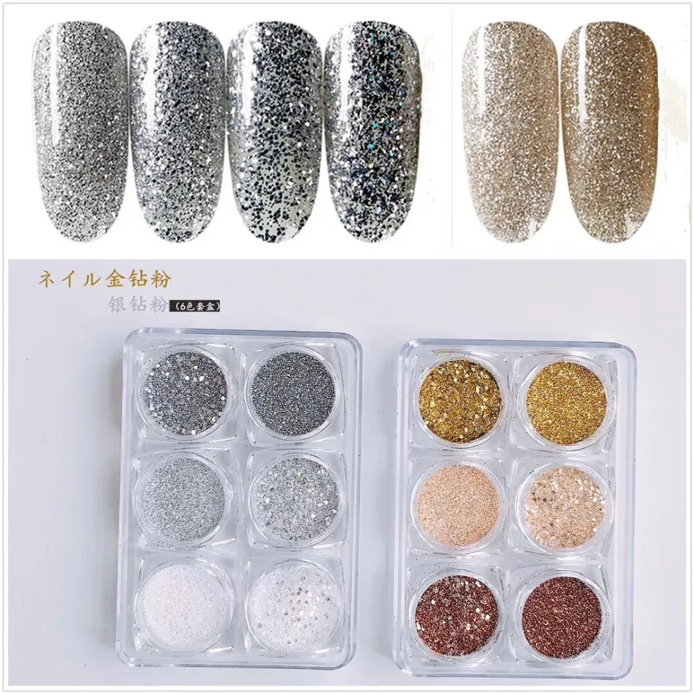 

1Set Nail Art Gold and Silver Glitter Set Nail Art Glitter 6 colors/set Set36/37