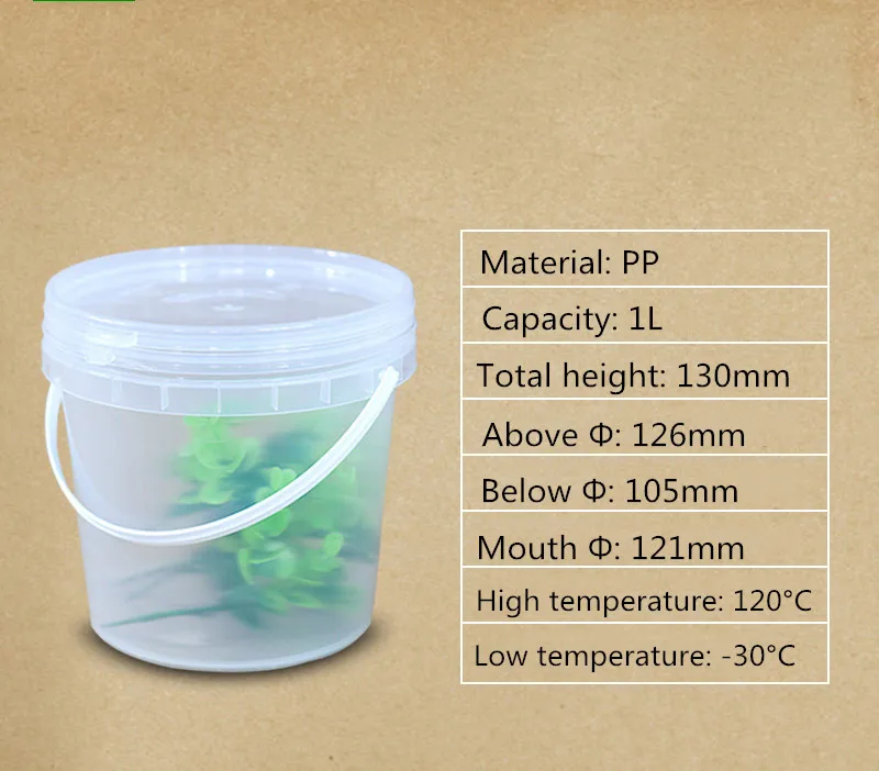 10PCS/lot Plastic Takeaway food Containers Box With Lids 1000ML Small Paint bucket Food Grade PP Plastic packaging jars