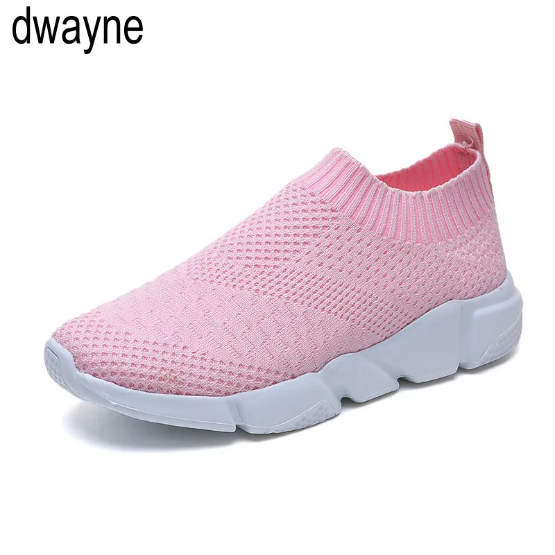 

plus size breathable air mesh sneakers women spring summer slip on platform knitting flats soft walking shoes woman hjm78