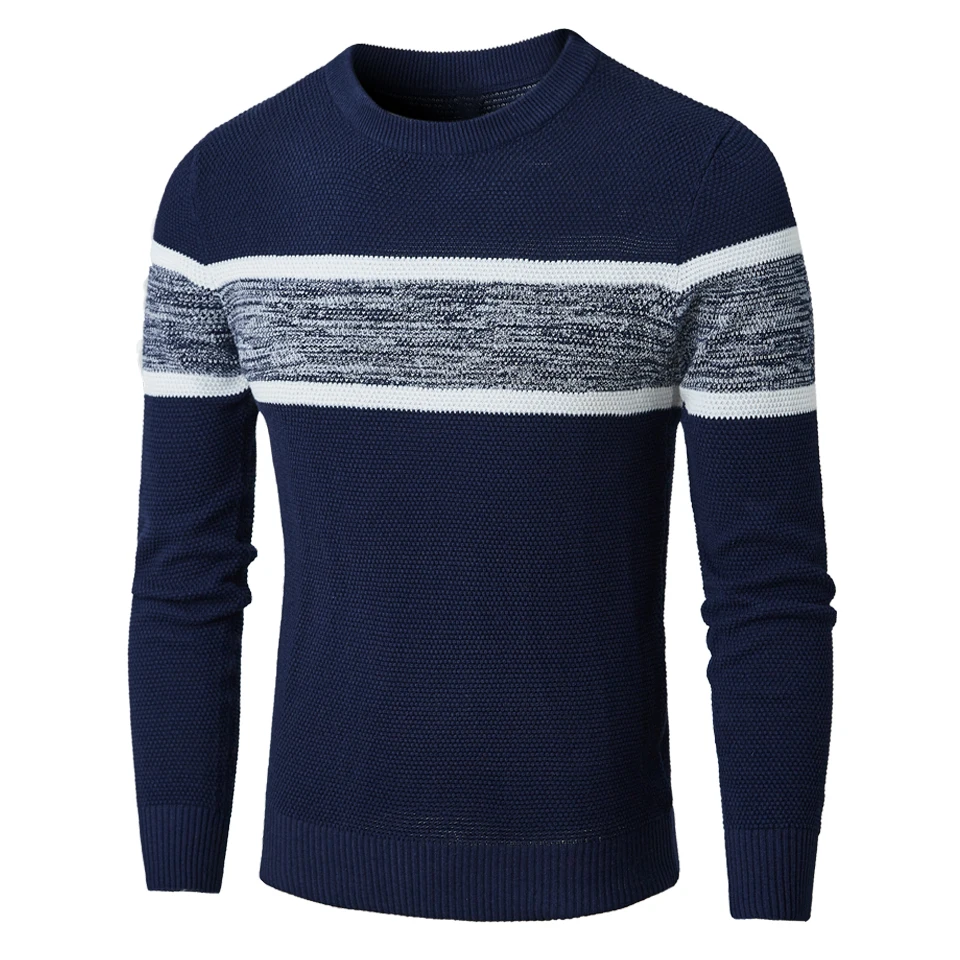 

Oufisun Men Autumn Casual Knitted Soft Cotton Sweaters Pullover Men 2019 Winter New Fashion Striped O-Neck Sweater Coat Men 3XL