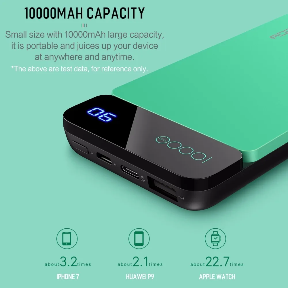 Рок-н-Мощность банк 10000mAh с цифровым Дисплей Портативный внешний Тип батареи C 5V 3A Мощность банк для iphone X для Xiaomi