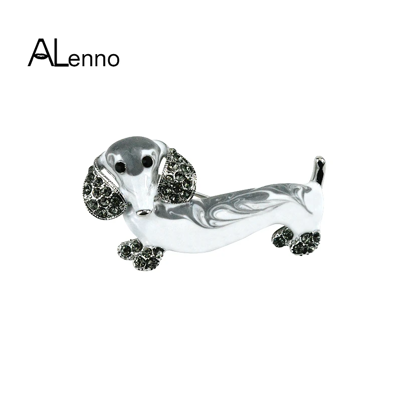 ALenno Cute Enamel Rhinestone Dachshund Dog Brooch Decorative Pins Badges On The Clothes Scarf Bag Accessories Women Jewelry | Украшения и
