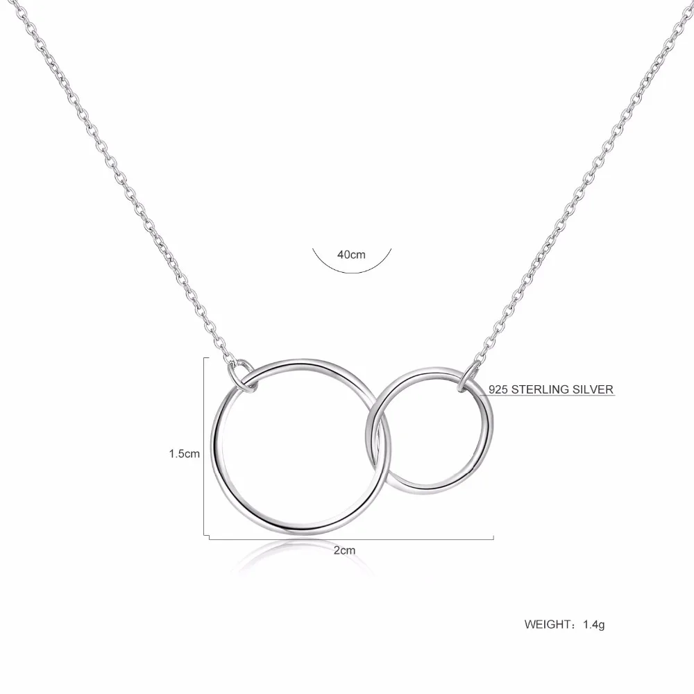 2017 New Arrival Fashion Simple Necklace 925 Sterling Silver Double Round Circle Pendants Fine Jewelry for Women Party (1)