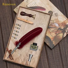 Лучшие Винтаж Ретро Стиль перо Dip Pen сургучом Gift Box Set английский каллиграфия мультфильм Foutain одноклассник Lover вечерние Gif