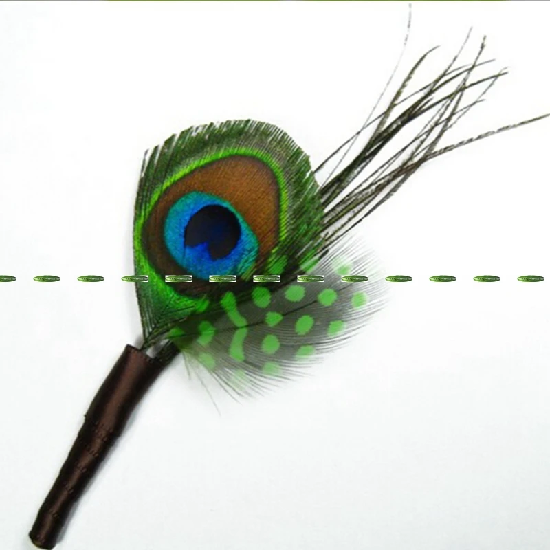 

Prom Feather Bride Groom Boutonniere Artificial Peacock Corsage Brooch Flower Wedding Decor Green Purple F5212