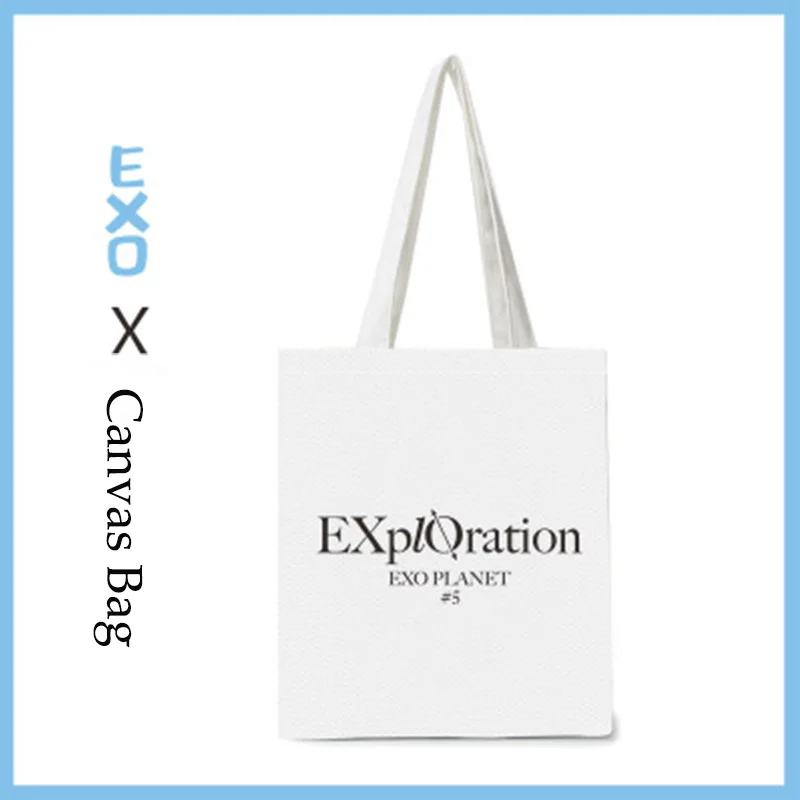 

EXO PLANET 5 Album Exploration White Canvas Shoulder Bag Korean Canvas Bag Preppy Style Shopping Bags LJ209