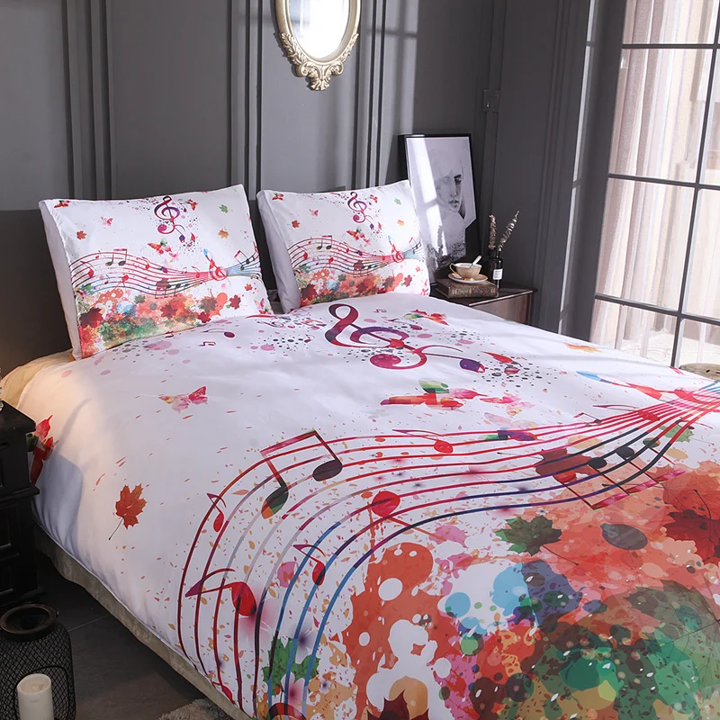 cheap Red Butterfly HD Printed bed linen set Twin Full Queen King Double Sizes Musical Note Bedclothe Holiday gift No fading 3pcs 4pcs