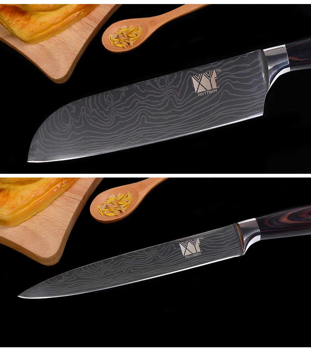 XYj 6 шт. набор ножей из нержавеющей стали Высокоуглеродистый 7cr17 острое лезвие цветная деревянная ручка нож рыба мясо фрукты кухонные аксессуары