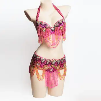 Woman's Eastern Outfits Belly Dance Costume Set Female Sequins Belly Dance Bra Belt Oriental Dance Costume Bellydance Wear