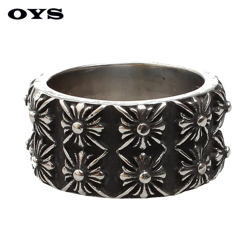 Factory Price Clearance sales Size 7-12# US Size Stainless Steel Personality Biker Jewelry Cross Flower Ring G025
