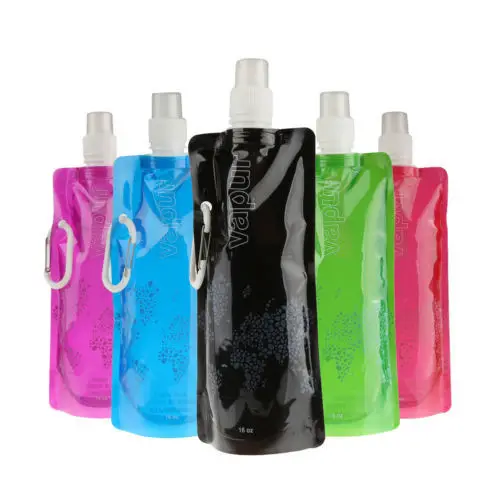480ml Outdoor Climbing Portable Drinking Bottle Folding Plastic Water Bladder With Buckle Color
