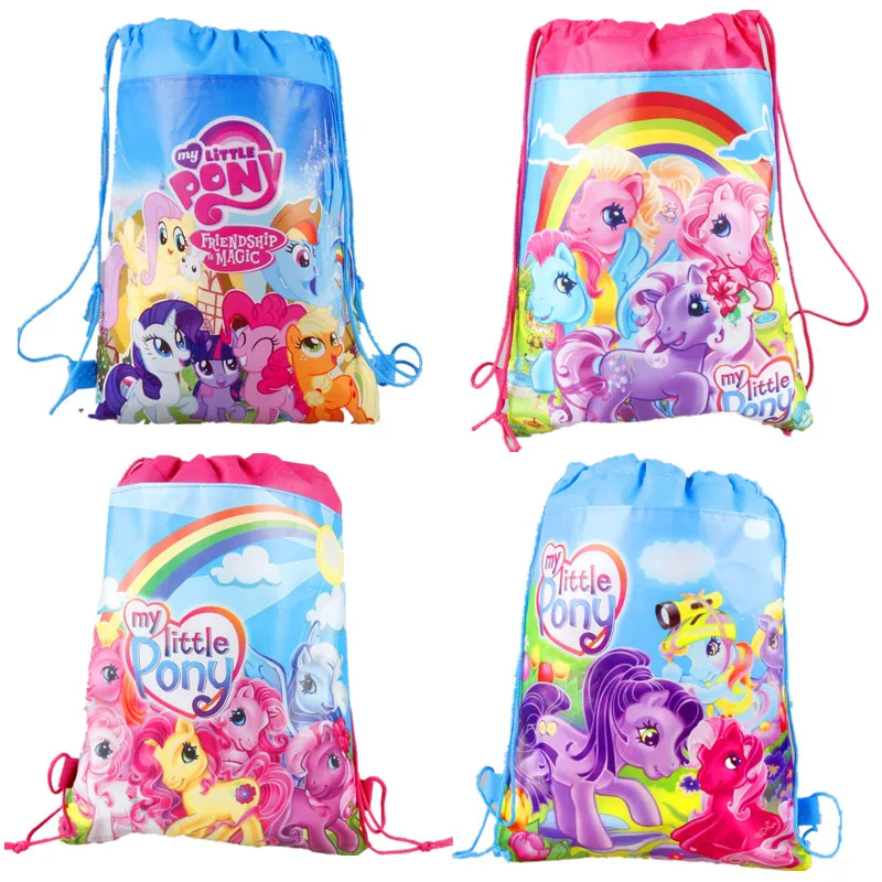 

12pcs Non-woven fabric drawstring backpacks my little pony kids girls travel bag decoration cartoon backpack children day gift