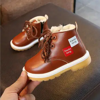 

Kids Martin boots New Winter Warm Snow Boots PU Leather Plush Children Boots With Thick Fur Shoes Girls Boys Toddler Shoes