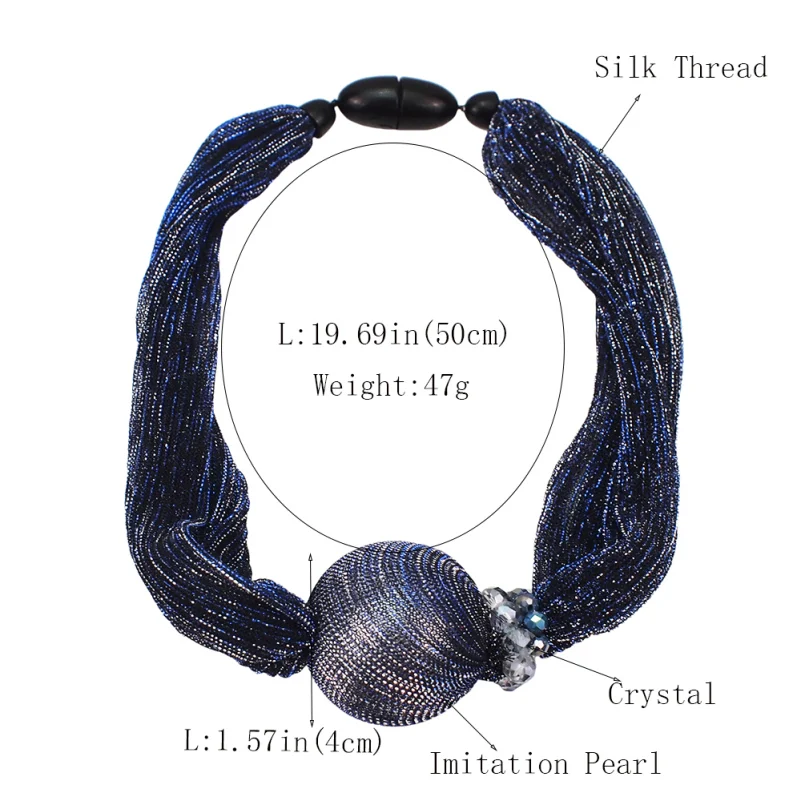 MANILAI Silk Wrap Big Simulated Pearl Choker Necklaces For Women Fashion Jewelry Crystal Beads Collar Statement Pendant Necklace