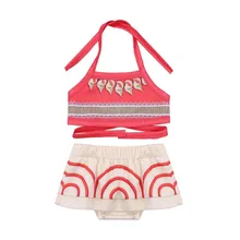 Children Swimwear for Girls Cotton Two Pieces Swimsuit Bathing Suit Bikini Beach Summer Beachwear Dress Clothes Set L0604