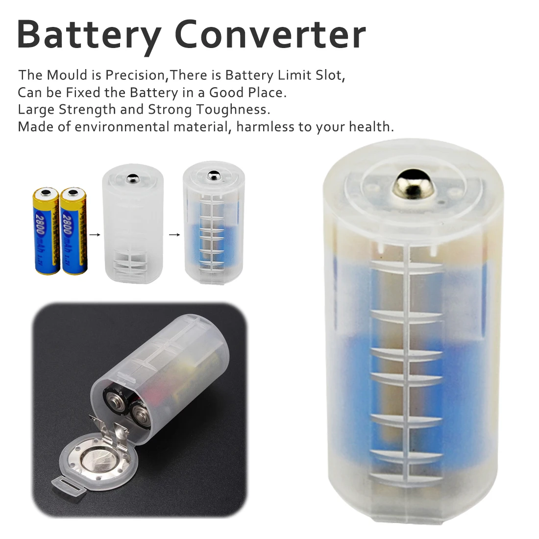 

1pcs 2xAA to D Size Battery Adapter Plastic AA to D Size Cool White Cell Battery Conversion Boxes for Battery Storage