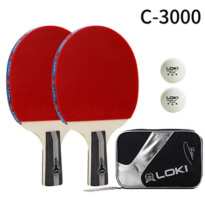 LOKI C3000 Настольный комплект теннисных ракеток 2 шт. тренировочная ракетка для пинг-понга Любительская ракетка Pingpong с 2 шариками и сумкой - Цвет: CSx2