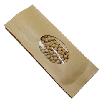 

50Pcs Brown Open Top Plastic Kraft Paper Side Gusset Packaging Bag with Clear Window Snack Retails Heat Seal Package Pouch