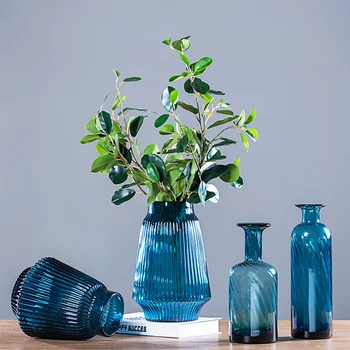

Creative European pleated blue glass vase home decoration living room flower vase decoration ornaments flower vases for homes