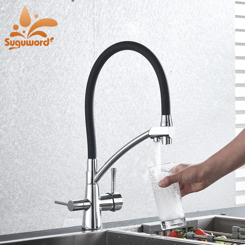 

Kithchen purified Faucet Hot Cold Drink Water mixer Crane Tap Deck mount two spout two handle to switch