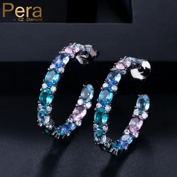 

Pera Oval Light Bule Cubic Zirconia Crystal Black Gold Rainbow Mystic Big Circle Round Hoop Earrings Jewelry for Women E409