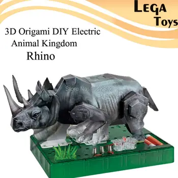 

3D Origami DIY Electric Animal Kingdom The Rhino,Electric Circuit Paper Science Kid,DIY Puzzle Paper Building Model kit baby Toy