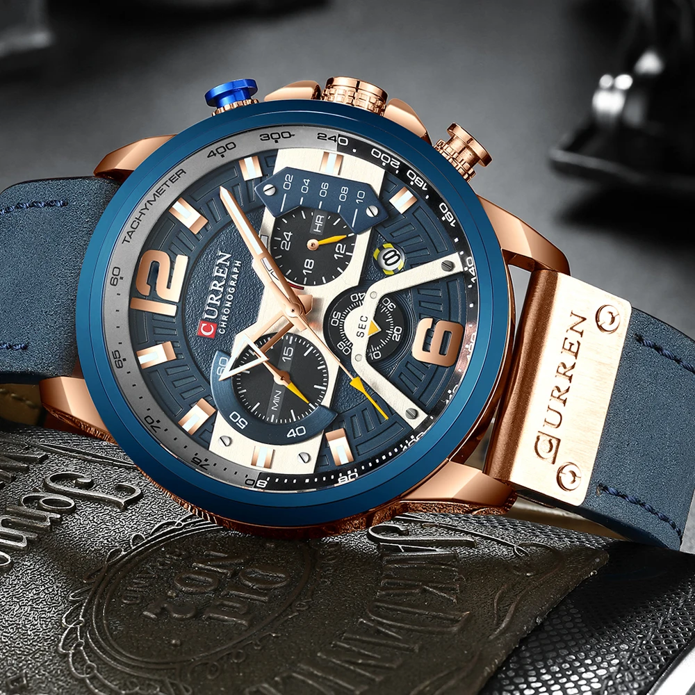high qualtiy Curren Mens Watches Top Brand Luxury Chronograph Men Watch Leather Luxury Waterproof Sport Watch Men Male Clock Man Wristwatch drop shipping (3)