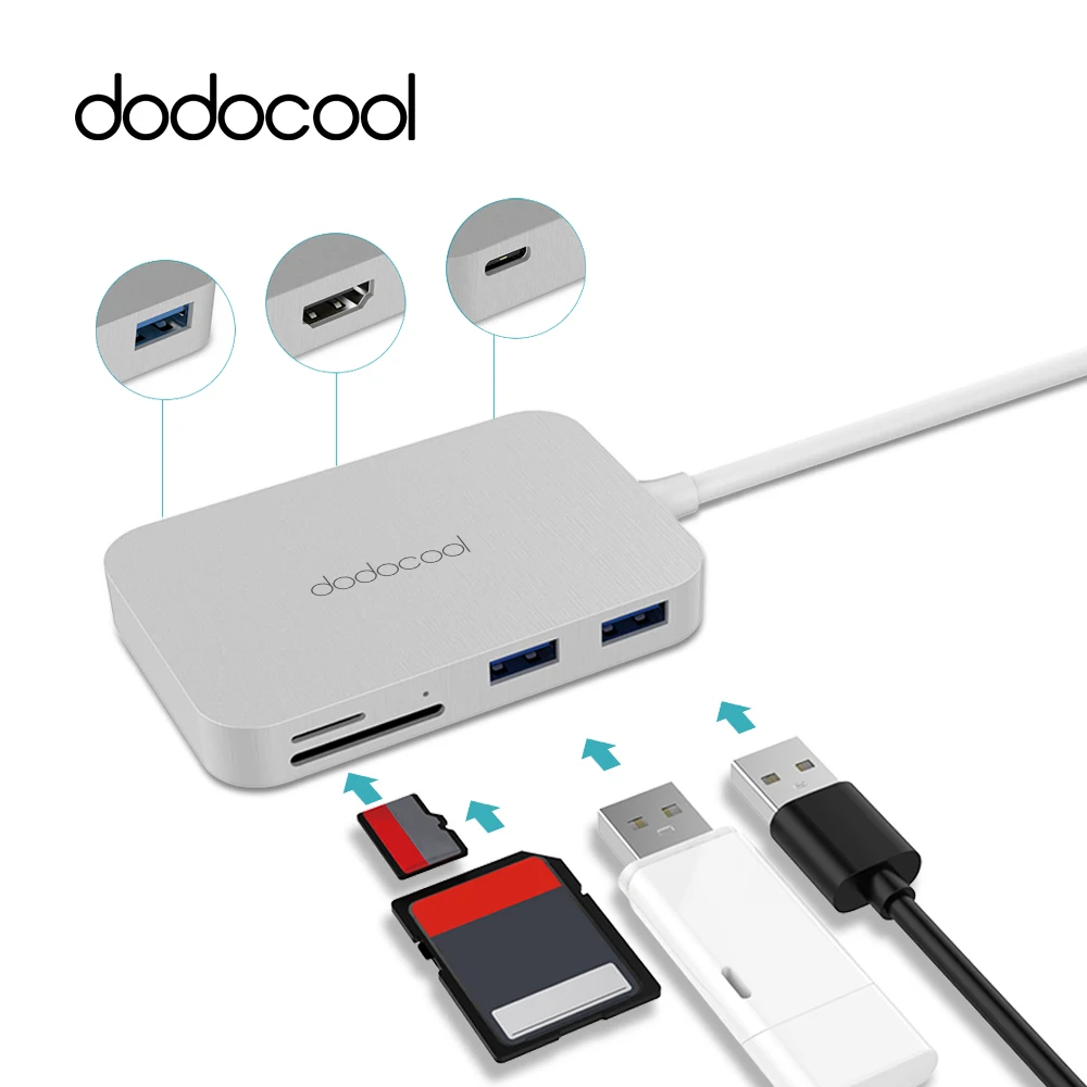 

dodocool Alloy 7-in-1 USB C Type C Hub 4K Video HD Output 3 SuperSpeed USB Hub 3.0 for MacBook Samsung Galaxy S9 Huawei P20 Pro