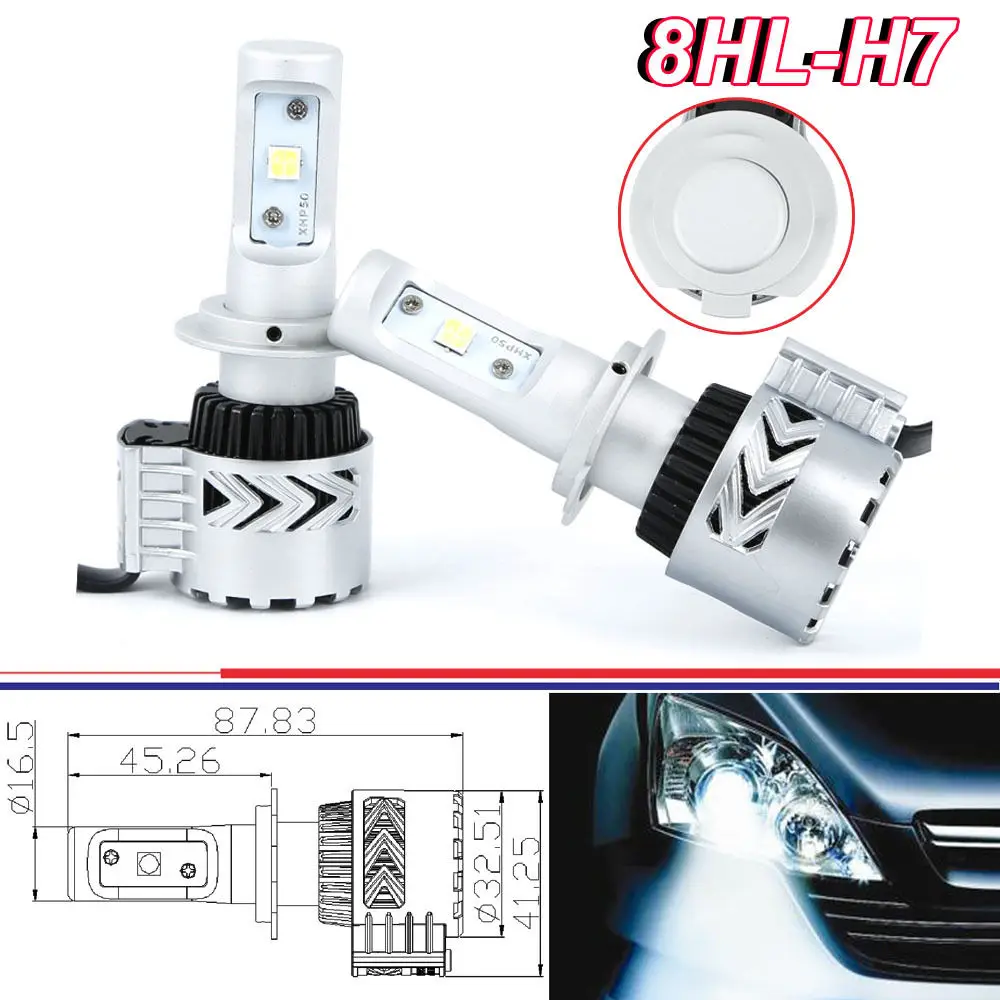 8th H7 Auto LED Headlight Kits 72W Aluminum LED Headlight Conversion