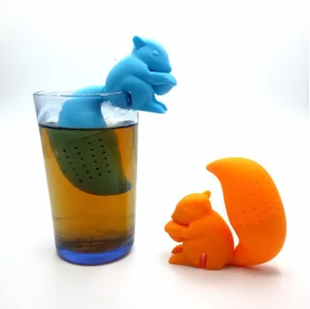 

200pcs/lot Squirrel tea infuser strainer cartoon food grade silicone cute animal tea filter Bags Teaspoon Filtration