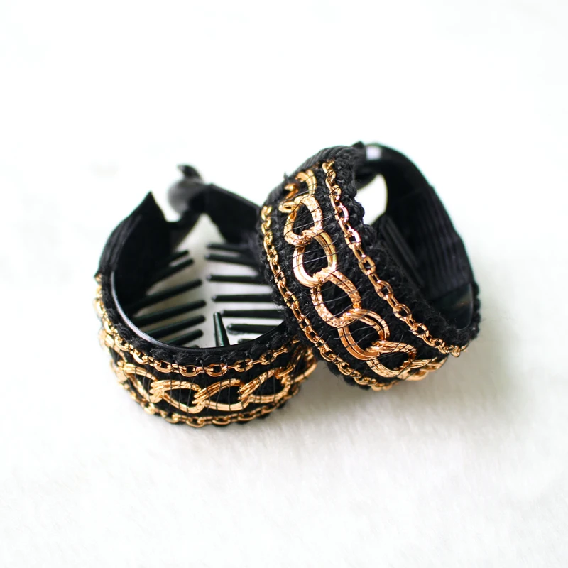SWINATE 1pc Women Acrylic Ribbon Gold Chain Braided Hair Claws Hair Clips Personality Ponytails