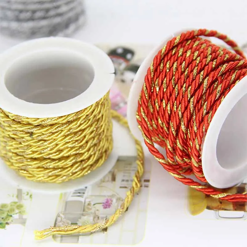 

3meters Gold Wire Handmade Woven Cotton Soutache Cords 3mm Thickness Gold/Silver/Red Color Decoration Rope Tag/Gift Packing