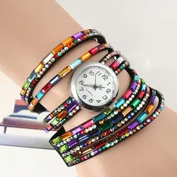 Для женщин шикарные экзотические Стиль Multi-Слои красочный браслет со стразами наручные часы