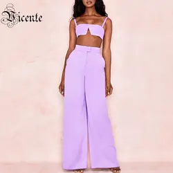 Vicente 2019 хит продаж, новый шикарный костюм с фиолетовыми штанами, на тонких бретельках, на молнии сзади, дизайнерский вечерний комбинезон