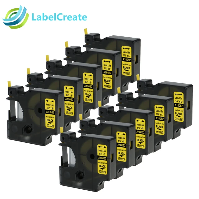 Cheap 10 Packs 18052 Compatible for DYMO Industrial Heat Shrink Tubes 6mm Black on Yellow for DYMO Industrial RhinoPro Label Printers Cheap 10 Packs 18052 Compatible for DYMO Industrial Heat Shrink Tubes 6mm Black on Yellow for DYMO Industrial RhinoPro Label Printers