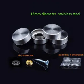 

DHL Free Shipping 200pcs 16mm Diameter Stainless Steel Satin Brushed Round Mirror Clip Decorative Mirror Screws Caps Nails