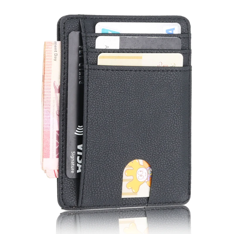 Men Women Leather Credit Card Holder RFID Solid Pattern Leather Card Holder Business Travel Card ...