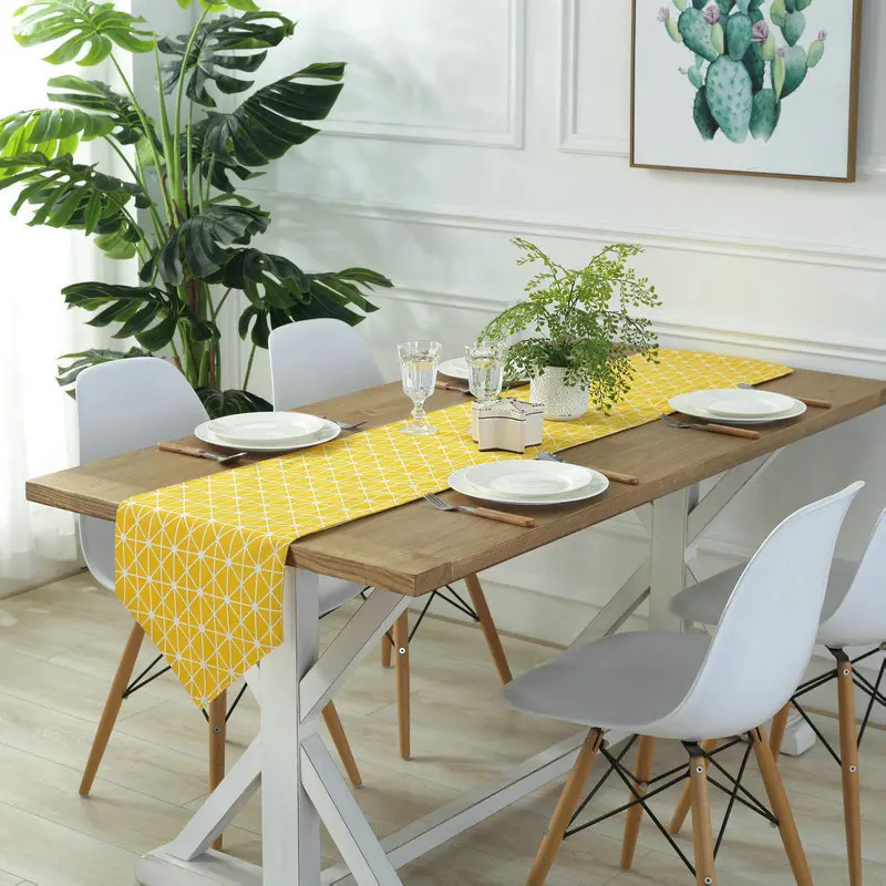 LEMOR Yellow Geometric Table Flag Modern Minimalist Desktop Cover Plaid Creative Cloth Tapete Decor Home Textile | Дом и сад
