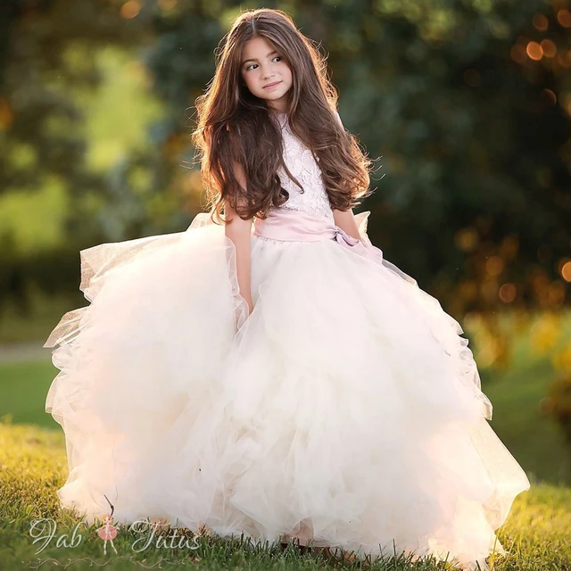 Cheap Ruffles Flower Girl Dresses Lace  Floor Length Pink Christening Gowns Little Infant First Communion Dresses 2016 Gorgeous Dress