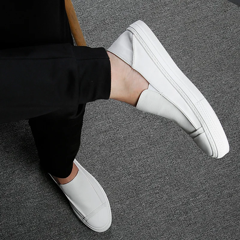 Genuine Leather Shoes Men Loafers Casual Men White Shoes Slip on Male Footwear Fashion Brand Man Cow Leather Shoes KA1569