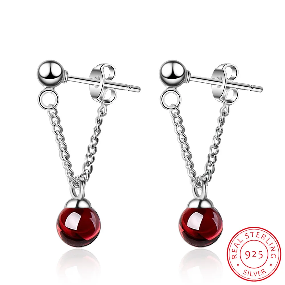 

New Simple Fashion 925 Sterling Silver Red/pink Beads Tassel Earrings For Women Girl Gift Pendientes Brincos