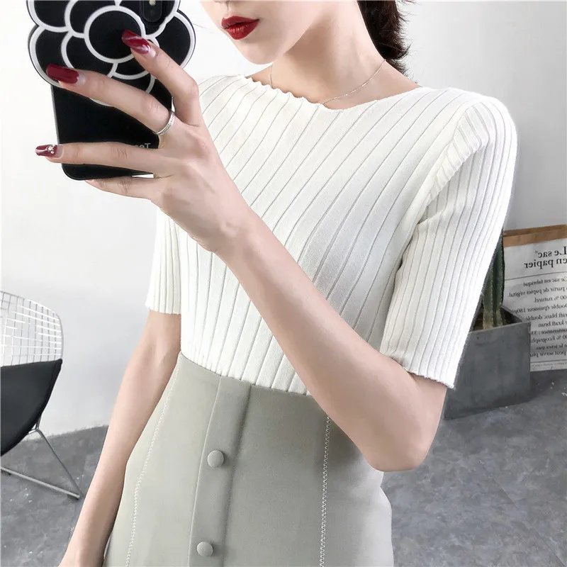 

2019 Lcybhe Short Sleeve Knitted Sweater 22-9153