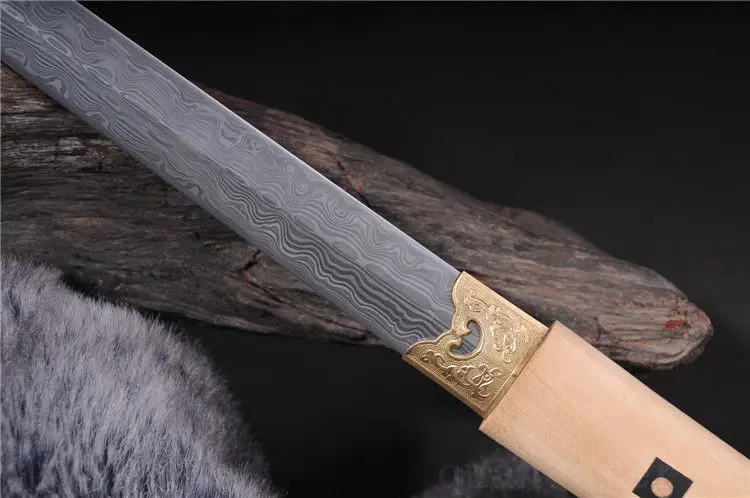 25' белое дерево Дамасская сложенная сталь лезвие ручной работы японский меч очень красивый бренд Huang Meimei меч