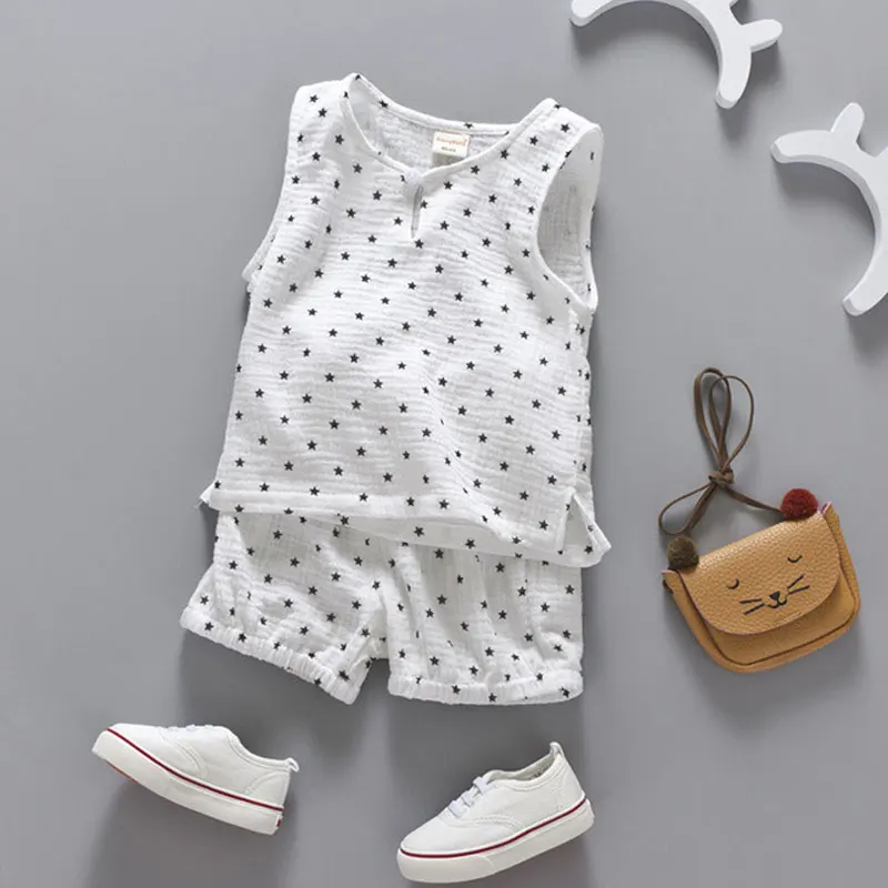 Cotton Linen Boys Girls Suit Summer Sleeveless Vest Shorts 2pcs Suit Children Set 2019 Clothing Kids Sets Bebe Toddler 0-5T