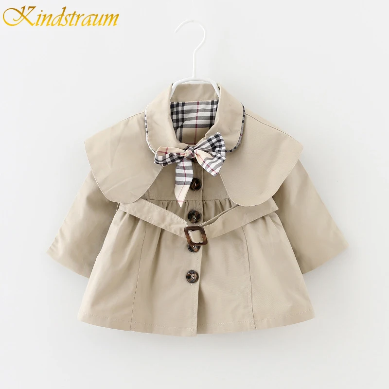 Kindstraum 2017 New Baby Girls Trench Coat 12M 3Y Children Bowknot Long Sleeve Outwear Kids Jackets
