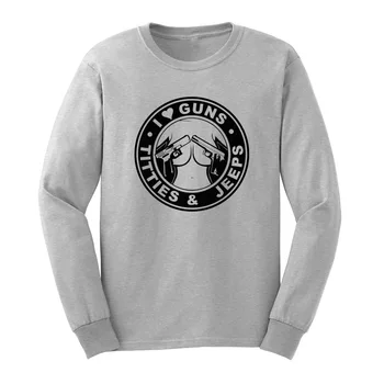 

Loo Show Mens I Love Guns Jeeps Titties Funny Graphic Long Sleeve Adult T-Shirts Casual Men Tee
