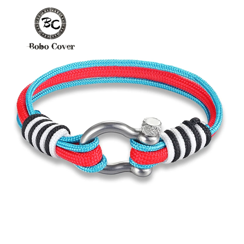 

Bobo Cover Navy Style Colorful Rope Stainless steel Survival Bracelets Men Sport Anchor couple hope bracelets bangles for women