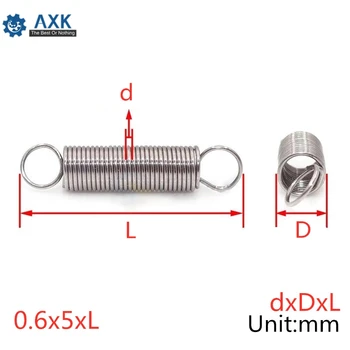 

20Pcs 0.6 x 5mm 0.6mm Stainless Steel Tension Spring With Dual Hook Extension Springs Outer Diameter 5mm Length 20-60mm